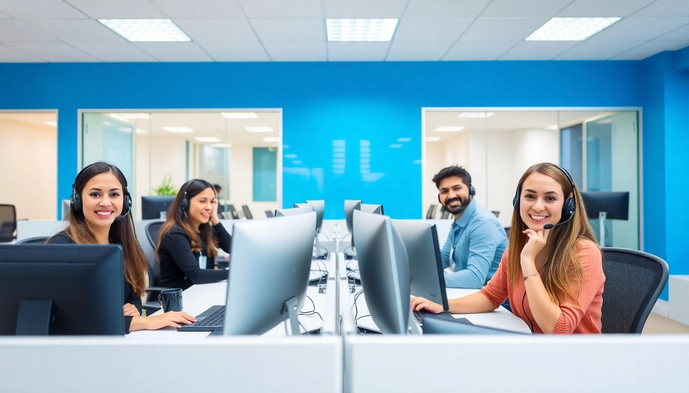 Agents efficiently handling calls at a Tijuana call center, showcasing a collaborative work environment.