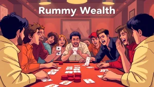 Experience the excitement of playing Rummy Wealth with friends at a lively gaming table.