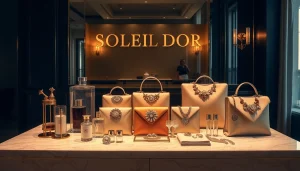 Showcase Soleil Dor luxury fashion collection featuring elegant designs in warm light.