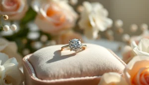 Admire a stunning 2 carat engagement ring featuring a brilliant cut diamond, elegantly set against a plush background.