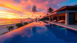 Explore villa sales featuring a luxurious infinity pool with ocean views in a tropical setting.