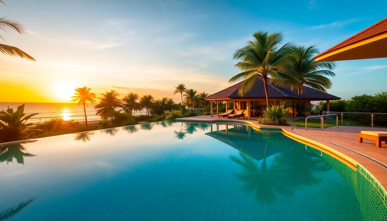 Manage your investments with effective property management Phuket services by showcasing a luxurious property during sunset.