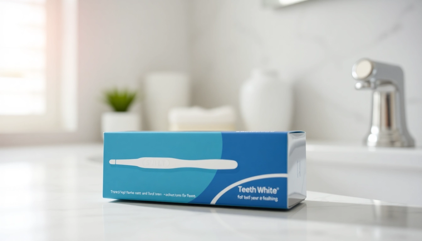 Apply a teeth whitening kit for a brighter, healthier smile with essential tools and vibrant packaging.