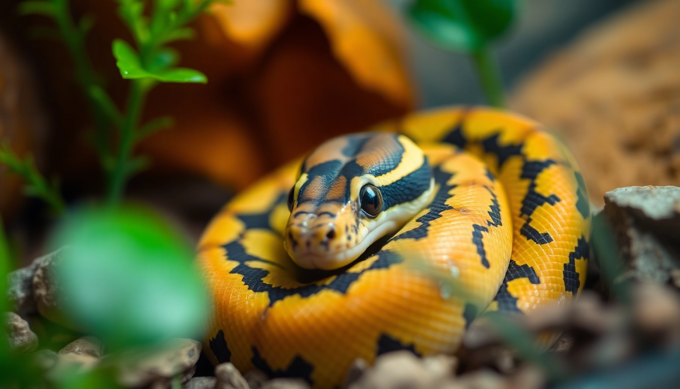 Adorable baby ball python resting in its habitat, showcasing its unique patterns and colors.