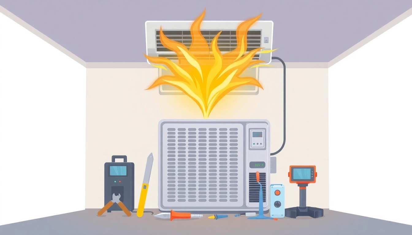 AC blowing but not cold air depicted with tools showing issues in a home environment.
