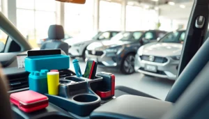 Showcase of byd car accessories emphasizing quality and style in a professional showroom setting.