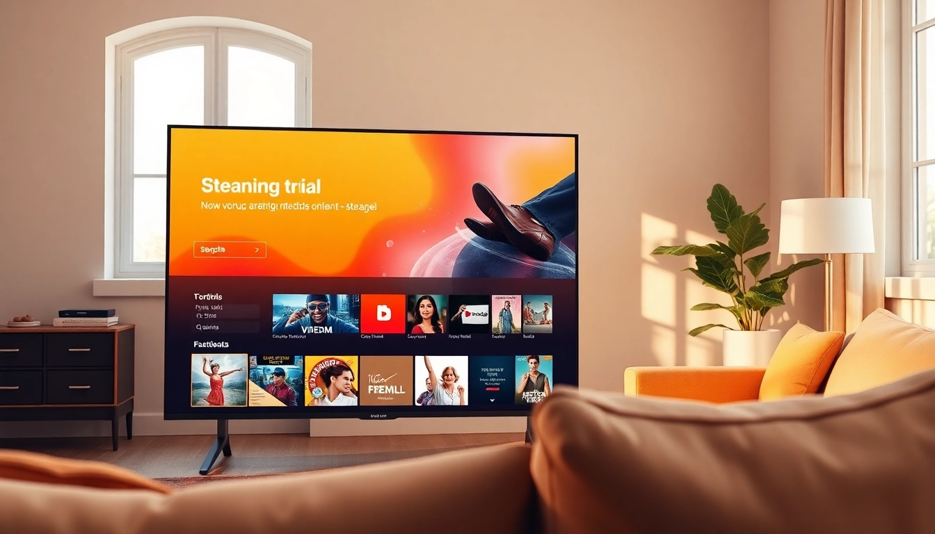 Experience a free streaming trial inviting viewers into a cozy home entertainment environment.
