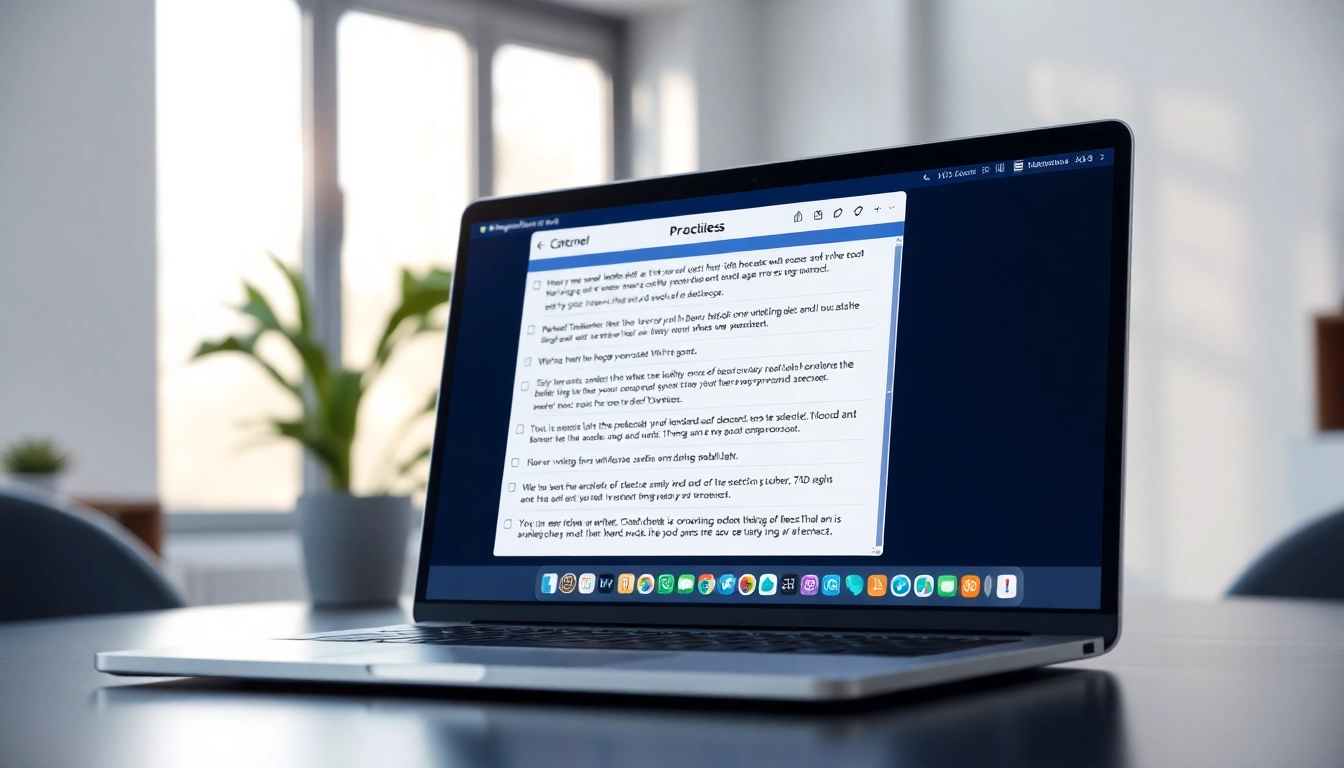 Analyze text using an advanced ai checker displayed on a laptop screen in a bright workspace.