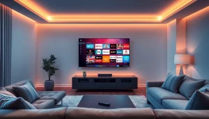 Experience seamless streaming with a top iptv provider in UK in a modern living room setting.