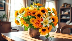 Arrange Orange County flowers artfully in a rustic vase illuminated by warm sunlight.