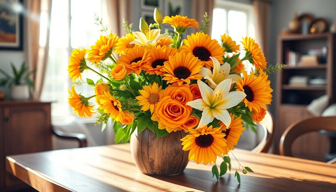 Arrange Orange County flowers artfully in a rustic vase illuminated by warm sunlight.