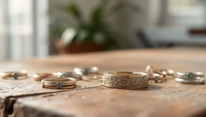 Personalisierte Ringe in einem eleganten Arrangement, strahlend schön und detailliert.