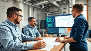 Piping stress Company team collaborating on analysis in a modern engineering environment.