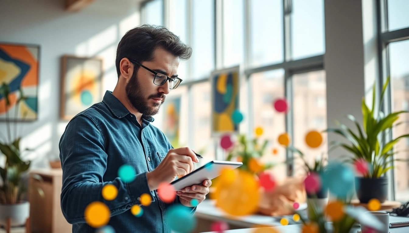 Generate stunning visuals using AI design solutions in a modern workspace environment.