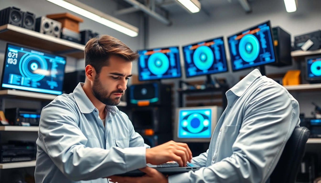 Riparazione computer torino: tecnico esperto ripara un laptop in un ambiente professionale.
