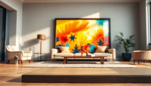 Stylish 36x48 frame showcasing vibrant artwork in a cozy lounge setting.