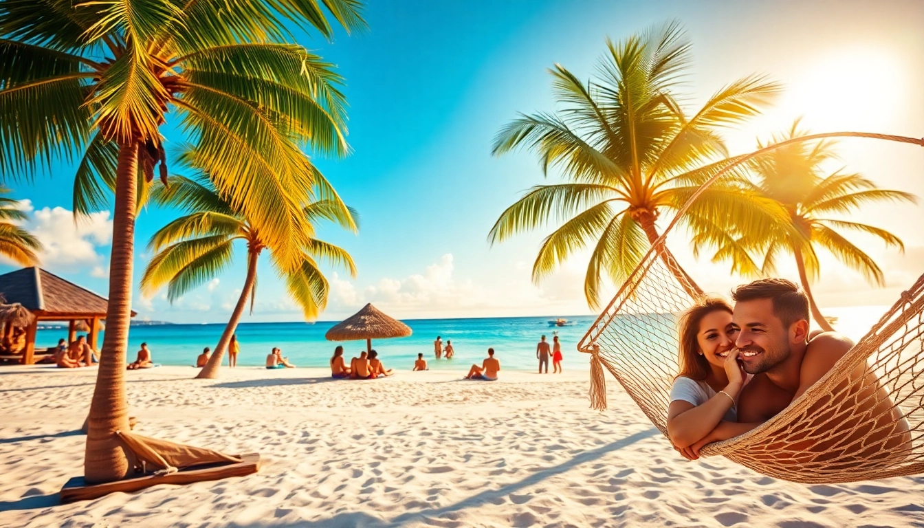 Attractive setting for Livingstone Vacations Travel Packages showcasing a tropical beach resort.
