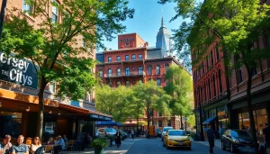 Experience the lively atmosphere of Downtown Jersey City with historic architecture and modern dining.