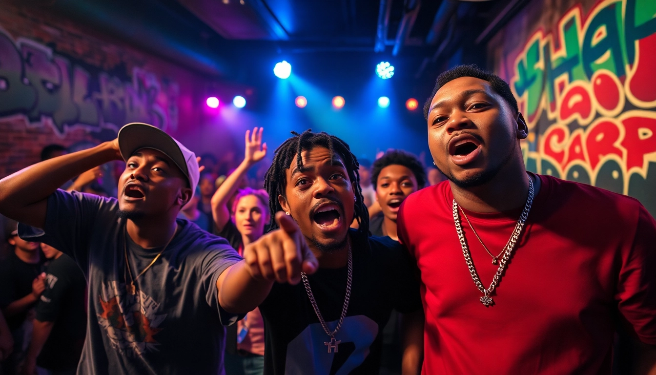 Artists performing vibrant underground rap Chicago music at a lively venue.