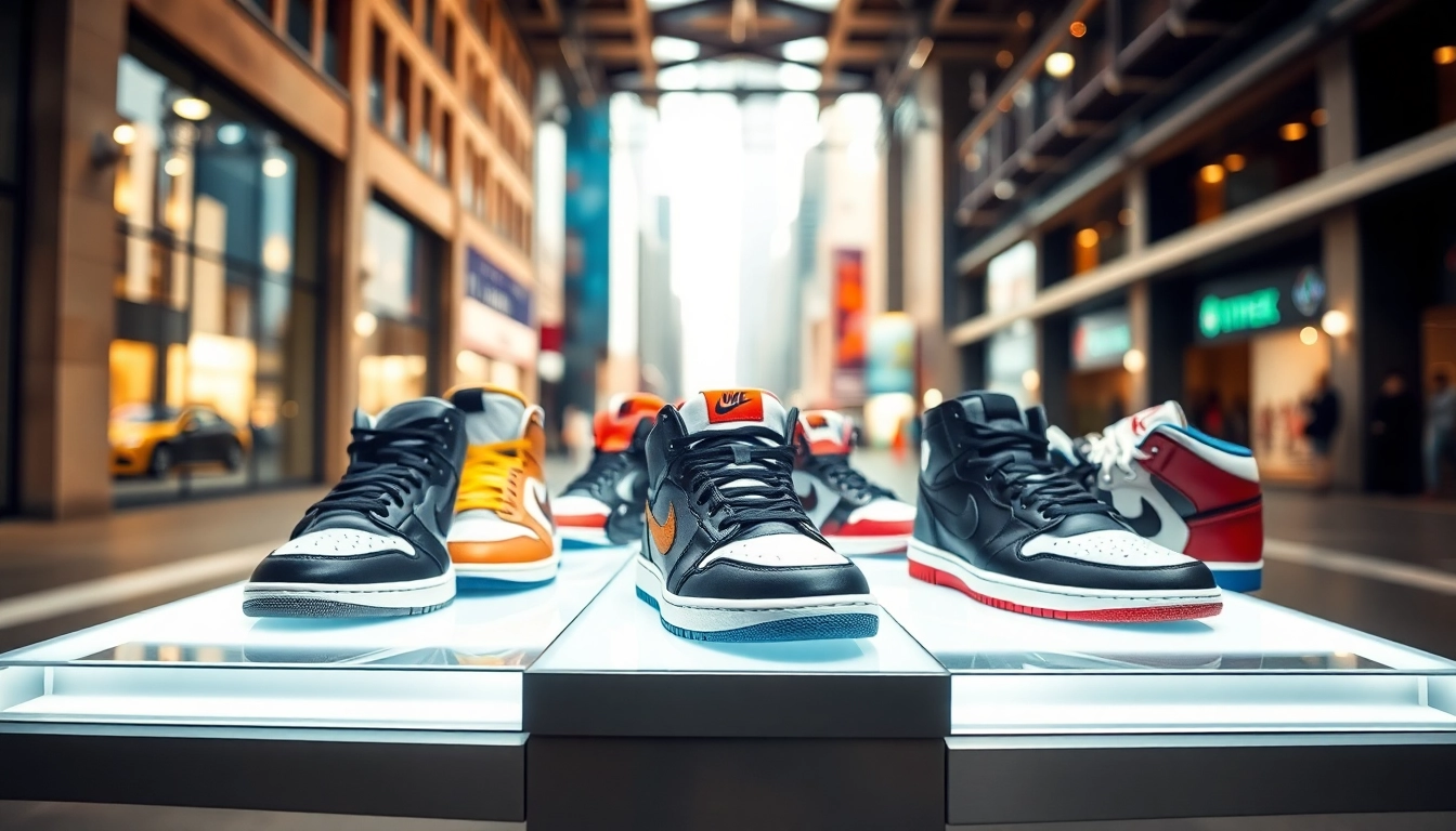 View of vibrant sneaker reps on display showcasing unique designs and textures.
