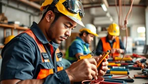 Electrician apprenticeship Hawaii: An apprentice conducts hands-on training with tools in a vibrant workshop.