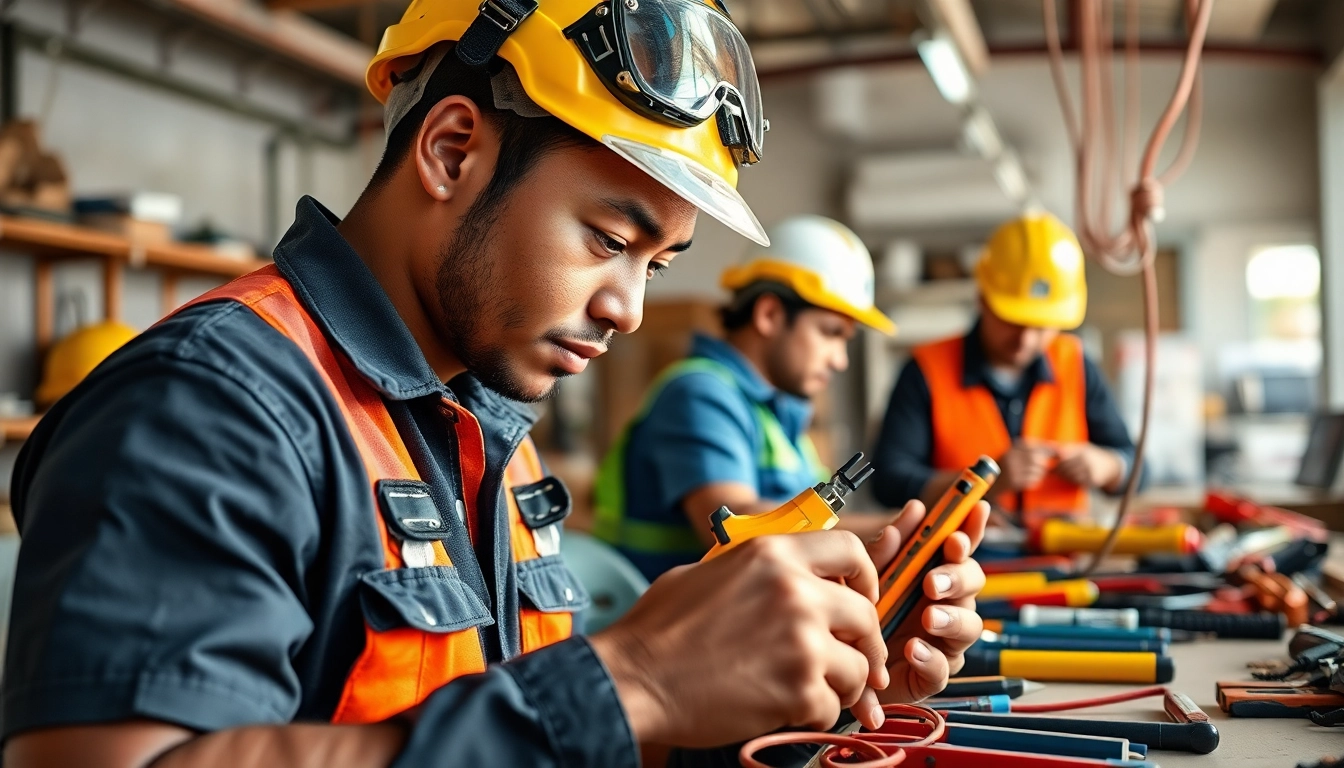 Electrician apprenticeship Hawaii: An apprentice conducts hands-on training with tools in a vibrant workshop.