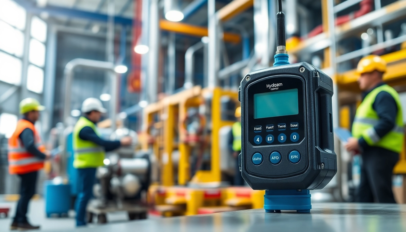 Monitor hydrogen detector indicating gas levels in a secure industrial workplace.