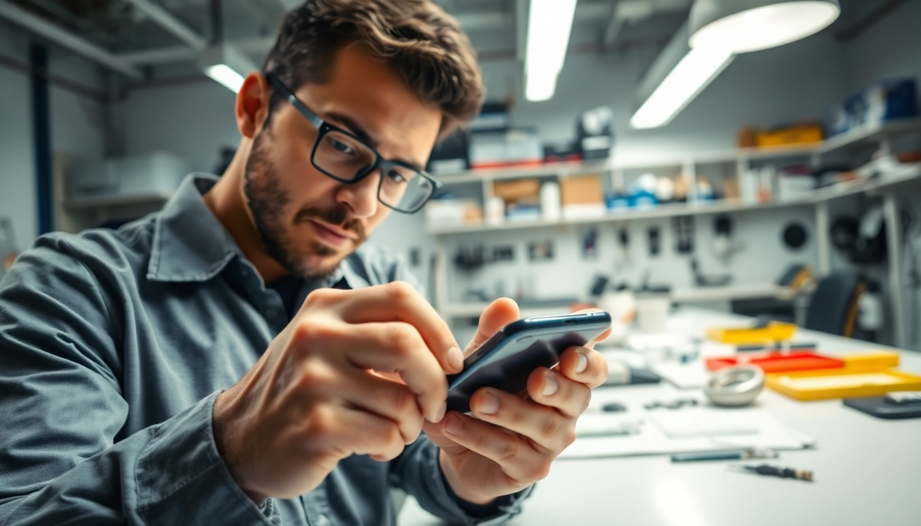 Riparazione iPhone Torino: Tecnico professionista al lavoro su un iPhone danneggiato in un laboratorio moderno.