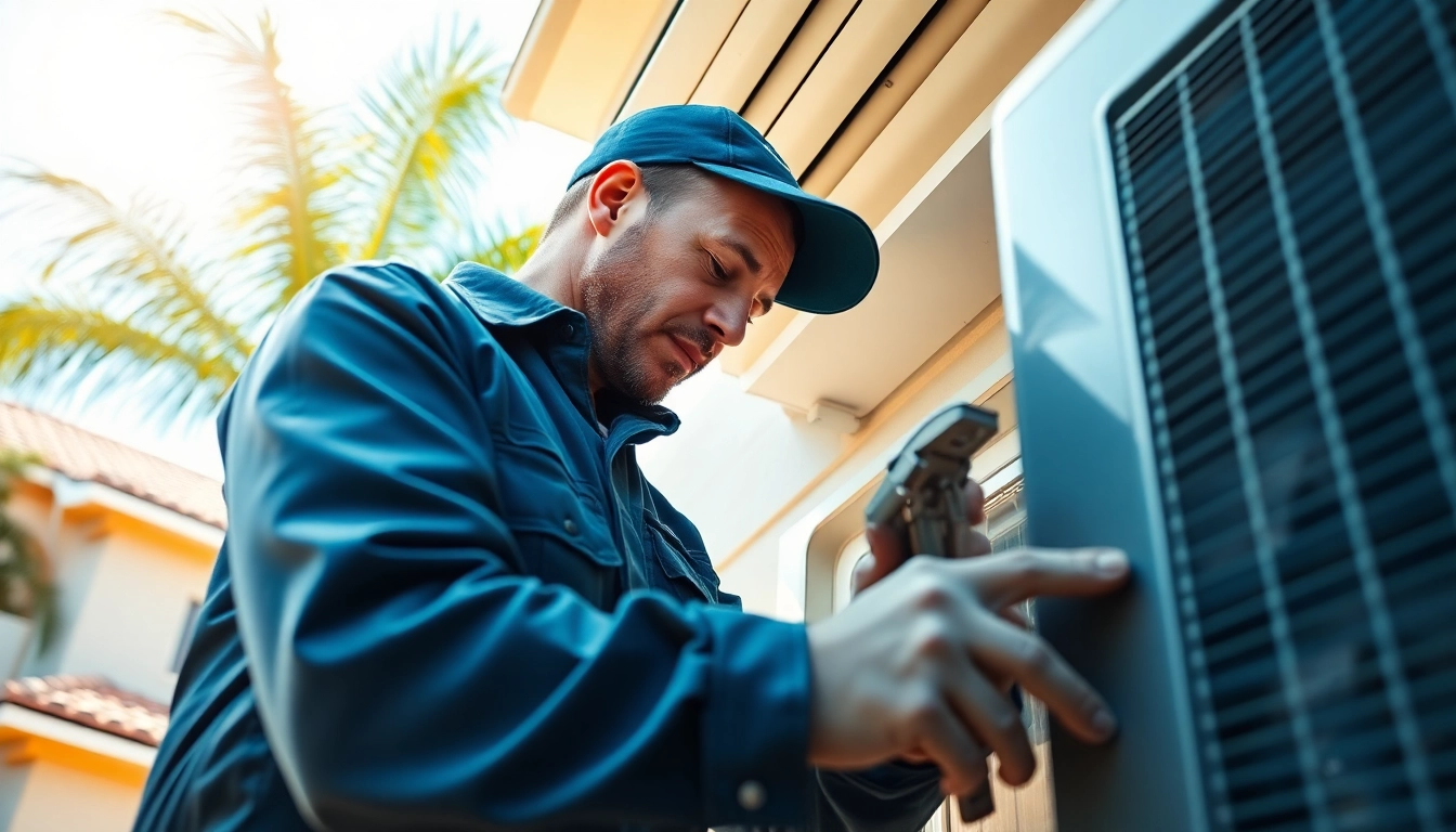 Prominent Los Angeles HVAC services showcased by a technician fixing an air conditioning unit.