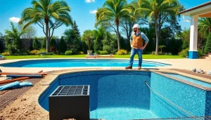 Showcasing skilled pool construction in progress, highlighting craftsmanship and quality materials.