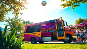 Capture the vibrant macon party bus showcasing its lively interior and festive exterior in a celebratory setting.