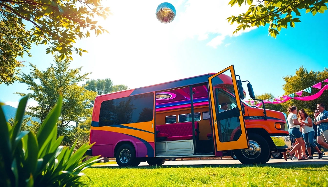 Capture the vibrant macon party bus showcasing its lively interior and festive exterior in a celebratory setting.