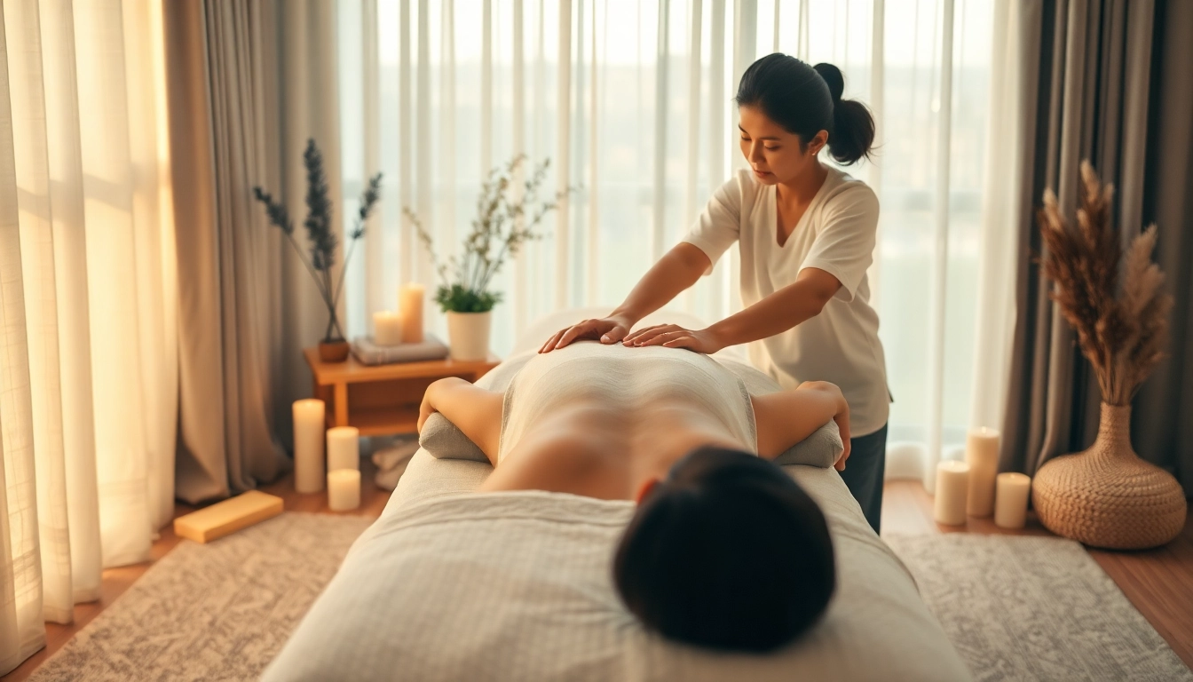 출장마사지 중인 마사지 치료사의 손과 아늑한 집 환경