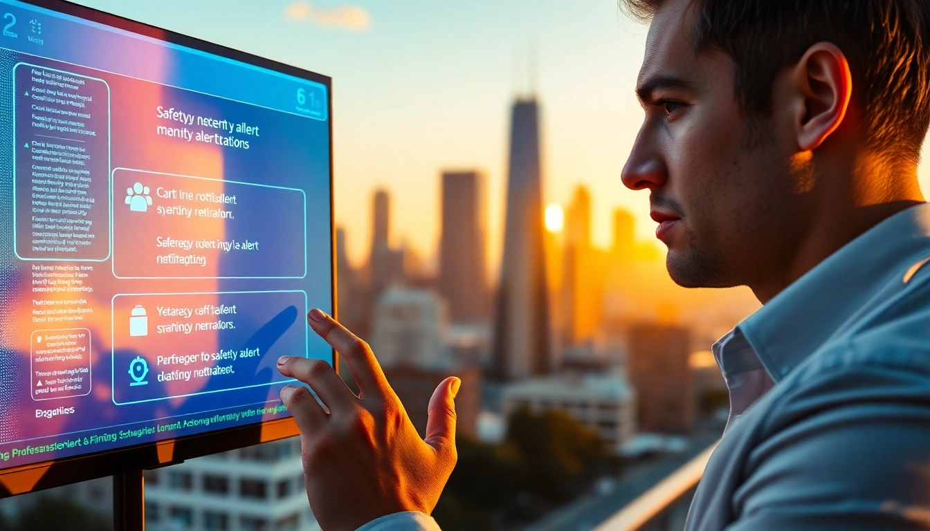 Real-time safety alerts shown on a modern digital screen in an urban setting.