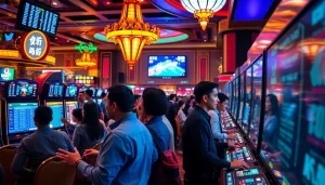 Menampilkan hasil taruhan olahraga di Macau yang menarik dengan suasana kasino yang ramai.