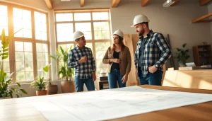 Engage with top custom home builders near me as they discuss plans in a welcoming construction environment.