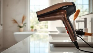 Using the Laifen hair dryer in a stylish bathroom setting, highlighting its premium design.
