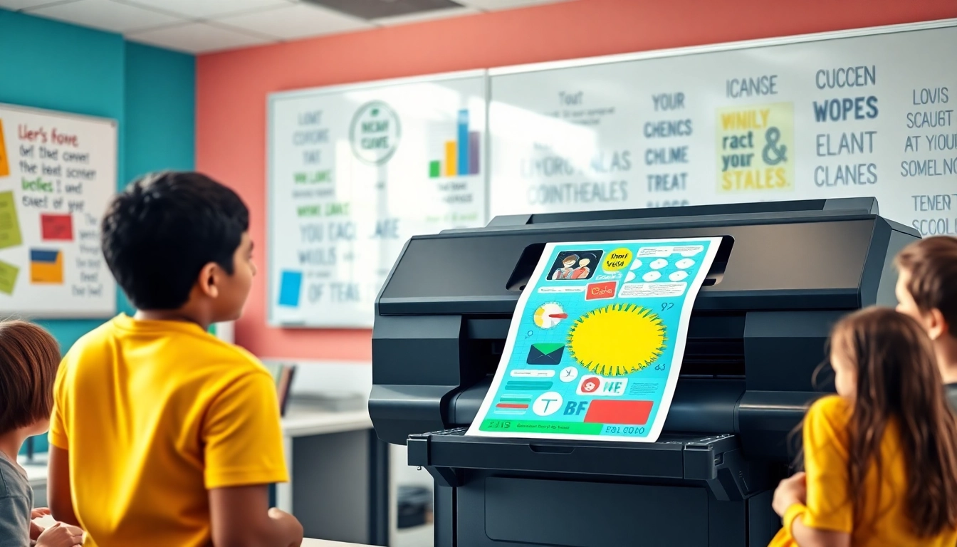 Showcasing school poster printers in action within a dynamic classroom environment.