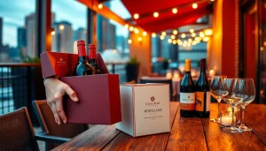 Experience wine delivery Toronto with a sophisticated service showcasing wine bottles in a chic urban setting.