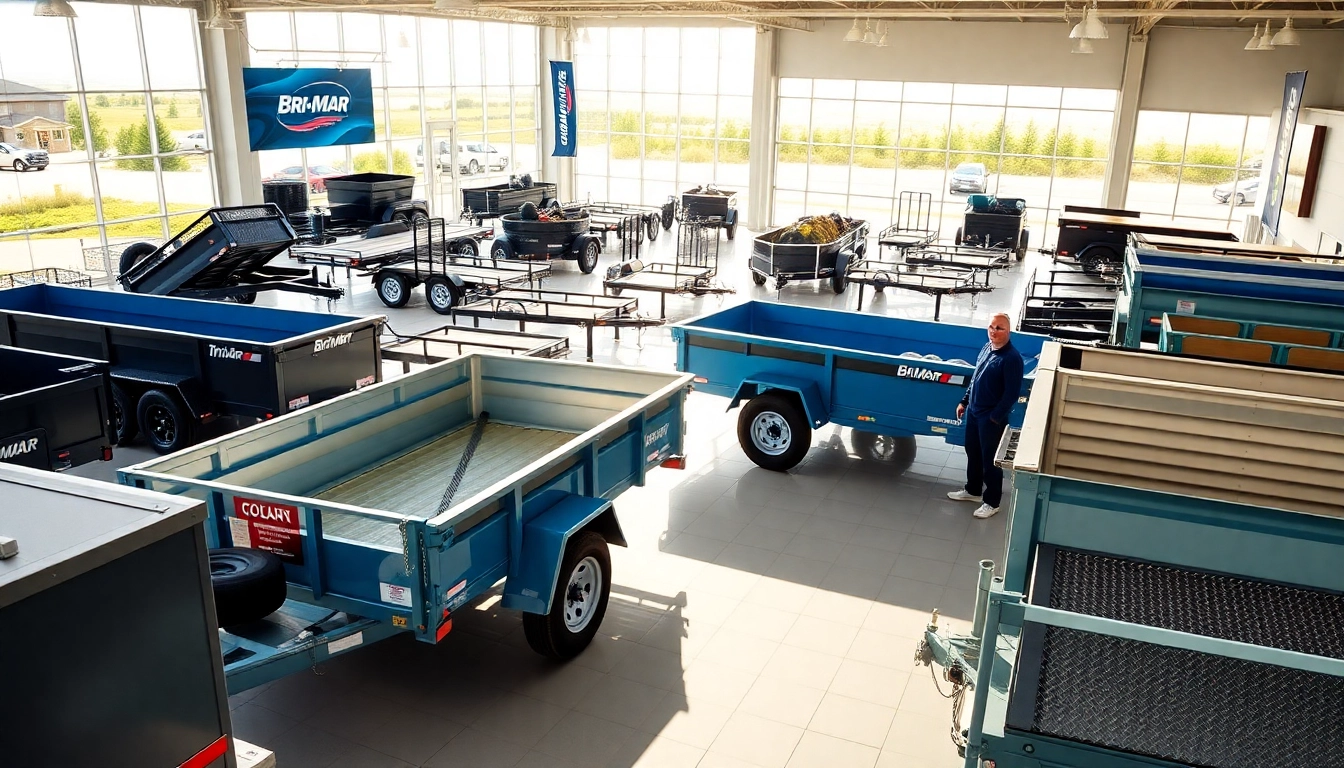 Bri-Mar trailers for sale near me displayed in a bright dealership with various models.