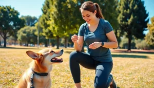 Dog Training Irvine session showcasing positive reinforcement techniques with an engaged trainer.