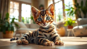 Playful Bengal Kittens for Sale in a cozy home environment with natural lighting.
