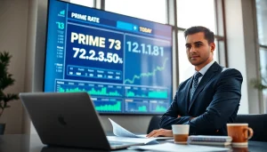 Discover what is the prime rate today as a financial analyst examines economic data in an office.
