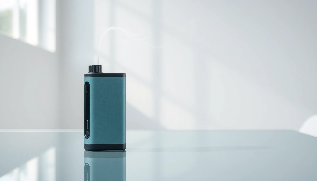 Vape device showcasing B12 vape with calming vapor and a sleek design.