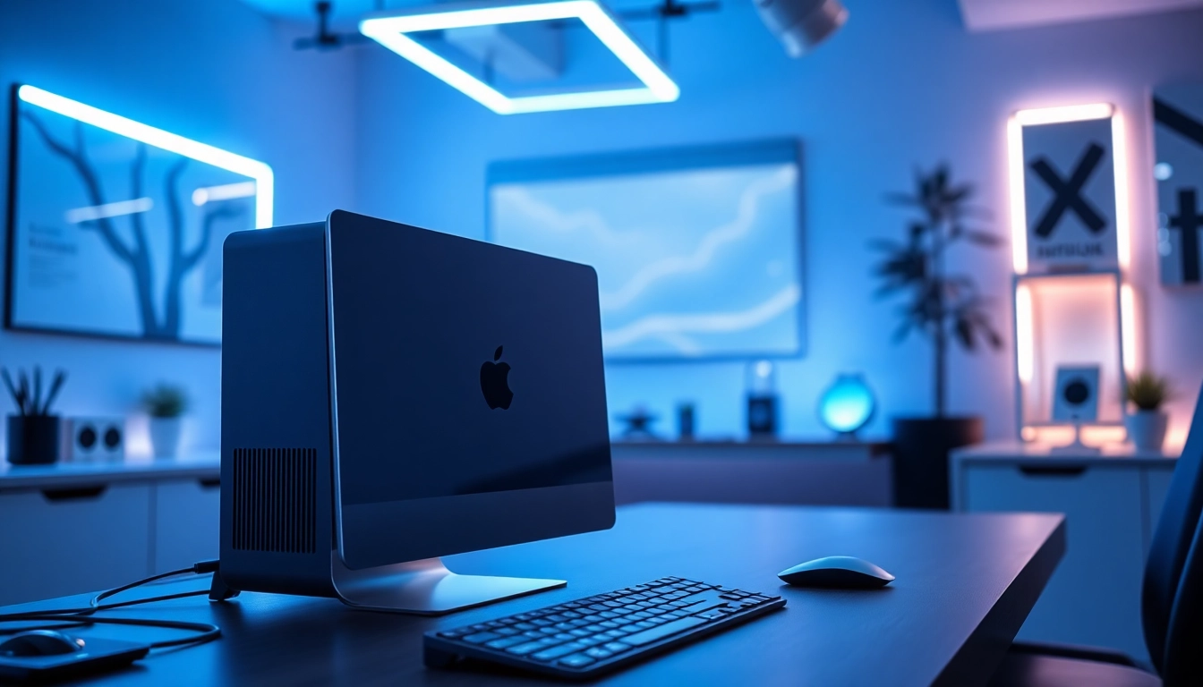Buy MacStudio Ultra featuring a sleek Apple desktop in a tech office setup.