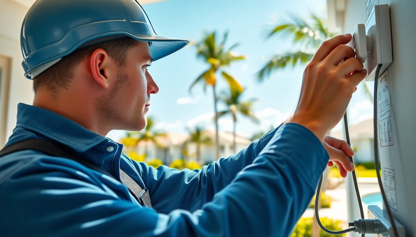 Electrical Contractor Clearwater expertly installing lighting fixtures in a sunny residential setting.
