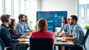 Offering edmonton it support with a dedicated team collaborating in a modern office.