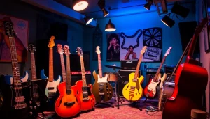 Experience the creativity of 汽水音乐官网 through vibrant instruments and a lively studio atmosphere.