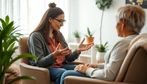 A compassionate attachment theory specialist supporting a client in a peaceful therapy session.