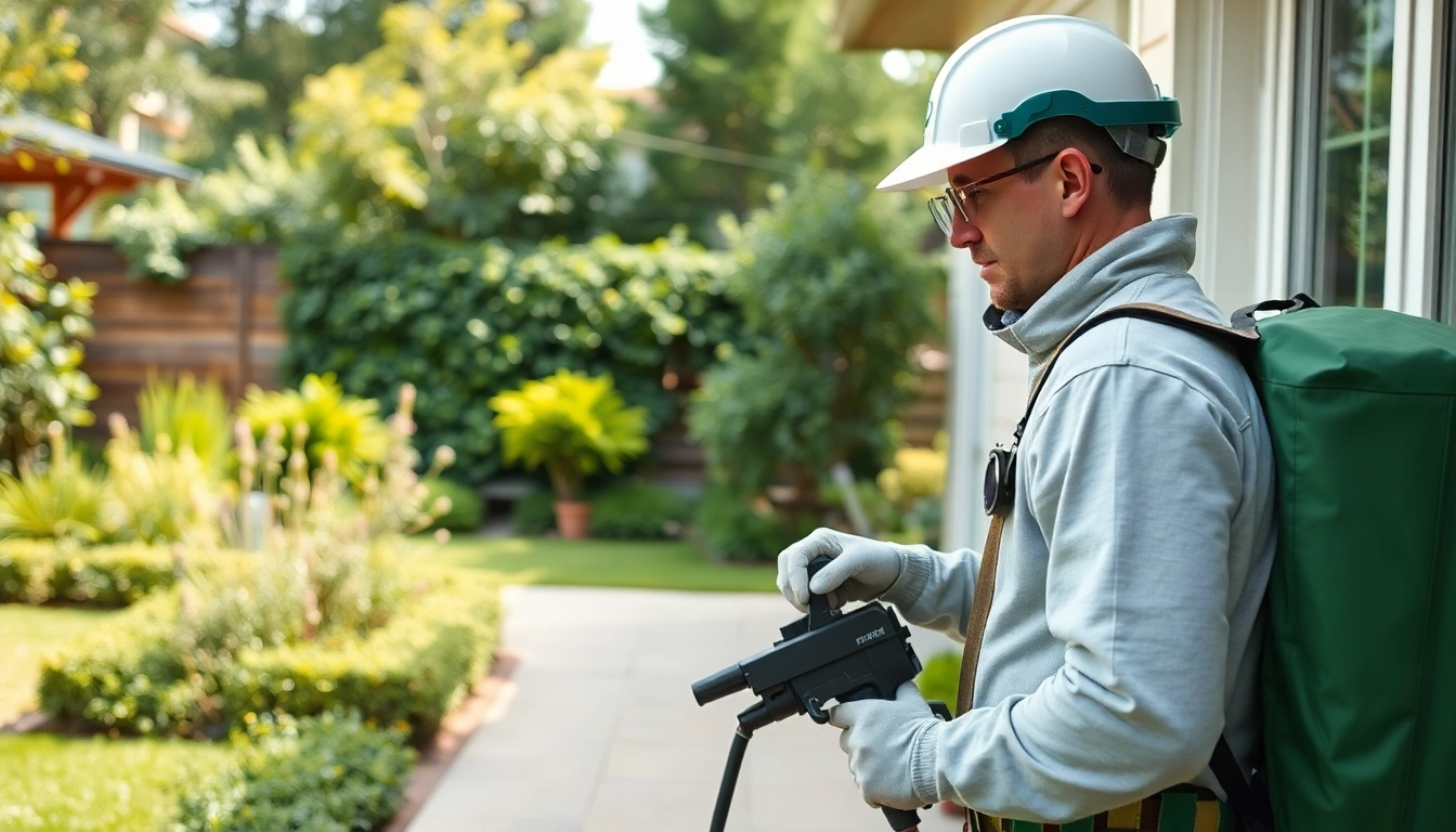 Engaging pest control service technician treating a home environment with expertise.